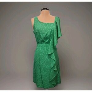 Cynthia Steffe Silk Textured Side Ruffle Dress Sz 4 Kelly Green Knee Length